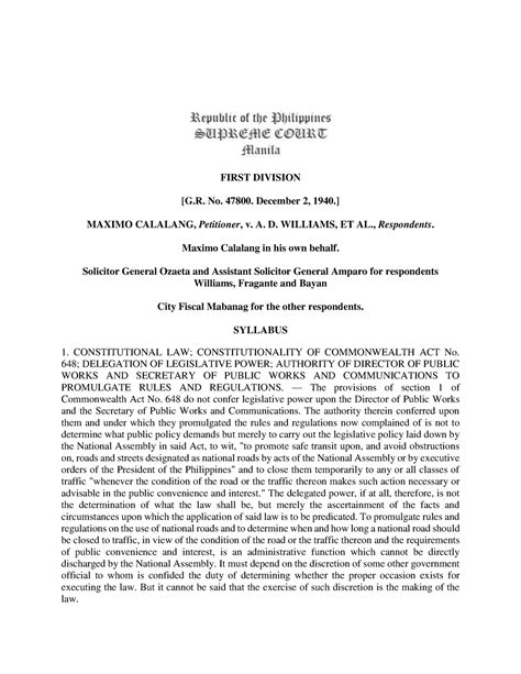 calalang vs williams|SUPREME COURT FIRST DIVISION MAXIMO CALALANG, .